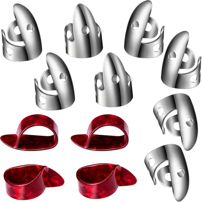 Shappy 12 Pcs Steel Finger Picks Set, Including Stainless Steel Finger and Thumb Picks, Metal Adjustable Bass Guitar Accessories for Guitar Banjos(Classic Style) - Image 1